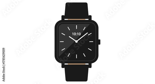 a sleek modern smartwatch with black strap and minimalist design, isolated on white background 