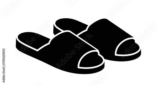 a pair of black sandals neatly placed side by side, isolated on white background 
