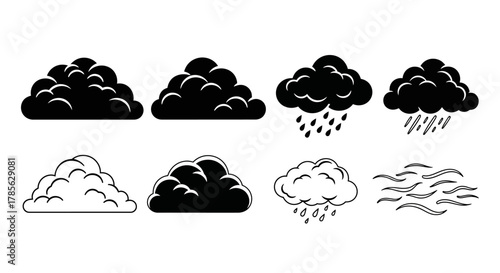 Valokuva various cloud types depicted with rain and wind patterns shown, isolated on whit