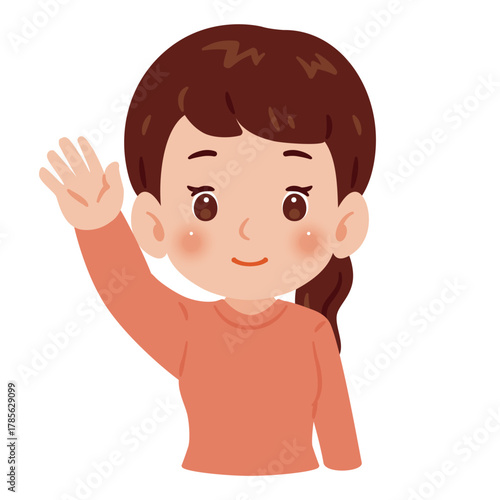 片手を高く上げた女性　上半身イラスト／Upper Body Illustration of Woman Raising One Hand High