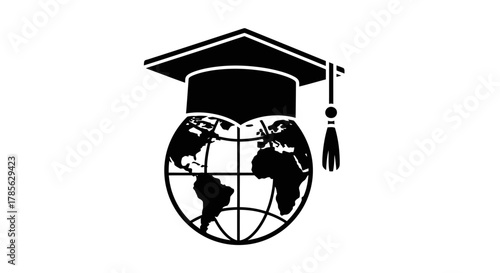 a globe wearing a graduation cap symbolizing global education and learning, isolated on white background 