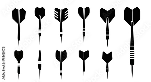 a collection of various dart designs with different shapes and patterns, isolated on white background 
