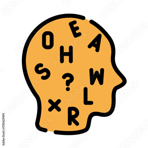 Mental health filled line color icon.  Attention Deficit Hyperactivity Disorder illustration.