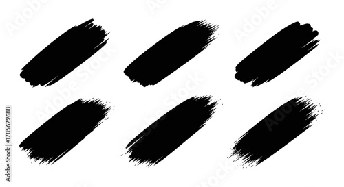 six black brush strokes arranged neatly in two rows, isolated on white background 