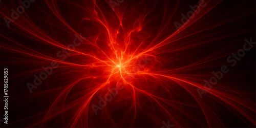 Bright, abstract red and yellow fractal art with light and fire energy creates a dynamic space design explosion wallpaper