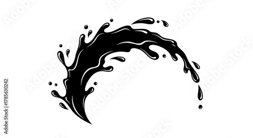 a dynamic splash of black liquid captured mid air, isolated on white background 
