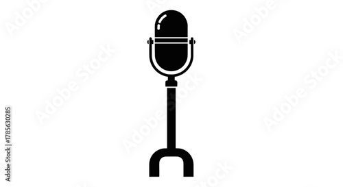 a classic microphone silhouette standing tall with vintage design elements, isolated on white background 