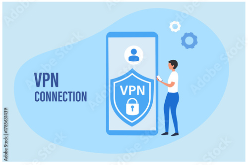 VPN Service Concept. Using VPN to protect personal data in smartphone. Virtual Private Network. Secure network connection and privacy protection	
