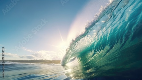 Fototapeta Naklejka Na Ścianę i Meble -  beautiful fresh blue seawater surfing wave seascape