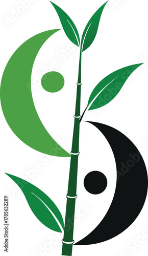 Minimal pair of bamboo stalks with leaves crossing in a yin-yang style, isolated vector.