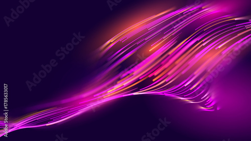 Science Research AI Dots Data Flow Particles Background. Digital Neural Network. Concept of Artificial Intelligence Technology, Machine Learning. Digital Communication. Vector Illustration.