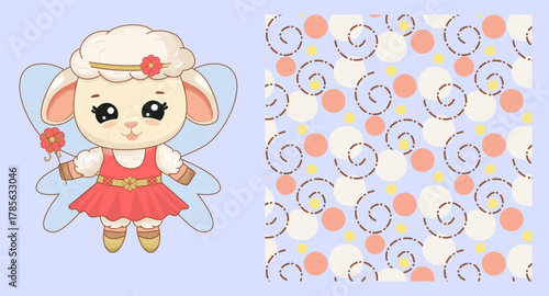 Cute Cartoon Sheep Fairy with Wand Vector Illustration