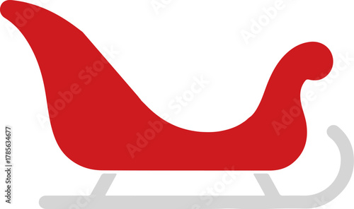 A vibrant red Christmas sleigh icon, featuring a curved design and light grey runners, perfect for holiday marketing and festive designs, representing joy and gift-giving during the winter season