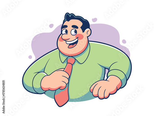 A smiling, cheerful businessman adjusts his tie in a professional setting.