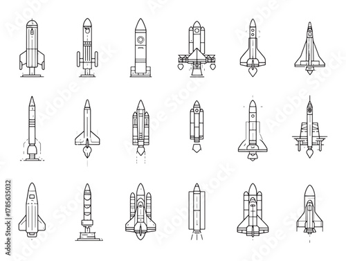 Orbital Satellite Launcher Line Art Modern Technology