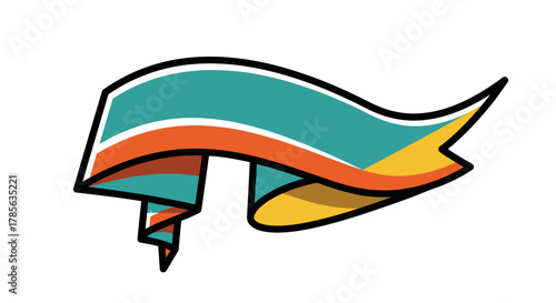 Colorful cartoon ribbon banner for design elements or decoration purpose isolated on white