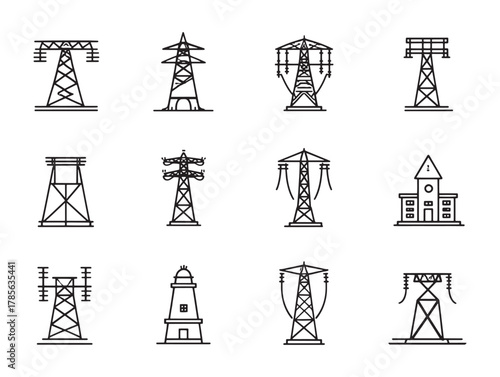 Overhead Power Line Line Art Design Concept