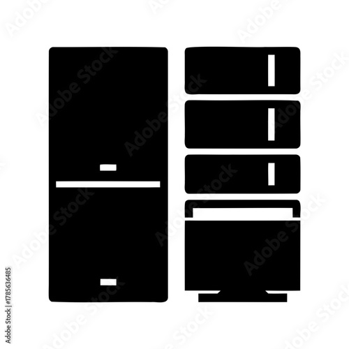 Data center server rack and it equipment silhouette image Vector, illustration