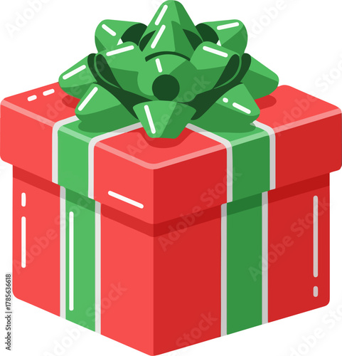 Festive Red Gift Box With A Green Bow, A Classic Symbol of Celebration, Holidays, and Special Occasions, Perfect for Any Special Event