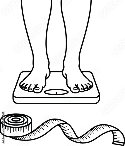 Person standing on scale with measuring tape for weight loss and fitness journey