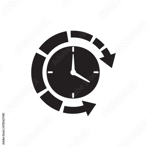 Black clock icon with circular arrow indicating time passing