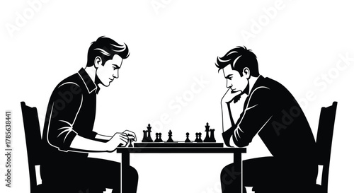 Chess game illustration two men playing strategy board game vector