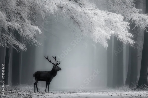 Minimalist Line Art of Majestic red deer 