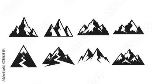 Mountain range vector icons set for outdoor adventure and logo design