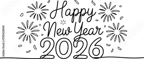 Celebration fireworks text design for happy new year 2026 festive occasion