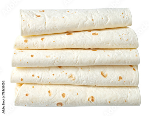 Stack of soft, rolled flatbreads, light and textured, against a dark backdrop