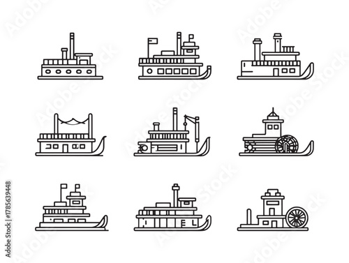 Paddleboat line art floats on water