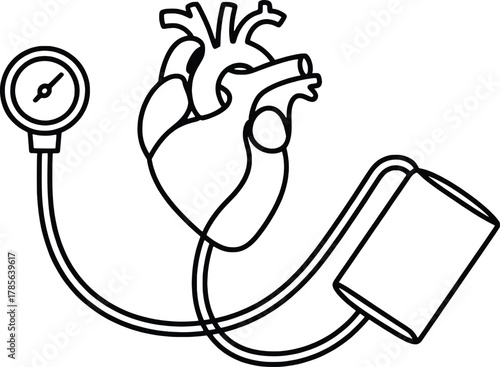 Heart anatomy with blood pressure monitor medical healthcare concept