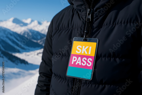 Ski Pass Hanging from Winter Jacket at Ski Resort