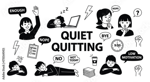 Quiet quitting illustration concept of disengaged employees work