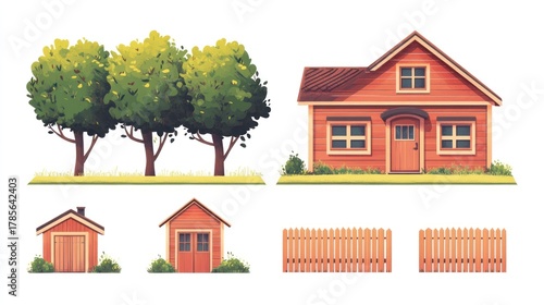 Wallpaper Mural Wooden house, shed, fence, trees; rural property design elements Torontodigital.ca