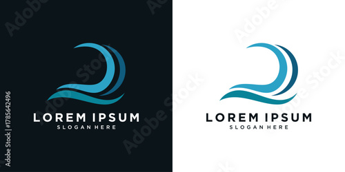 Wave logo design with blue ocean symbol