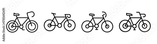 Set of minimalist bicycle outline icons on a clean white background