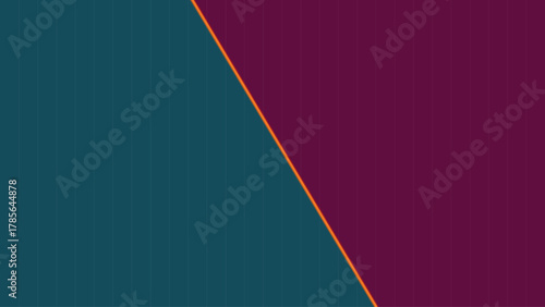 A striking abstract composition featuring a sharp diagonal line dividing two distinct color fields: a rich teal on the left and a deep, luxurious purple on the right, with a vibrant orange accent.