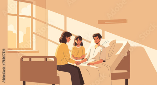 Family's Supportive Visit to the Hospital Patient, Expressing Concern and Compassion Together