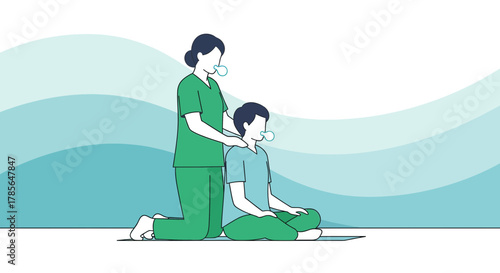 Holistic Healing Through Touch Depicted in a Serene and Minimalist Illustration