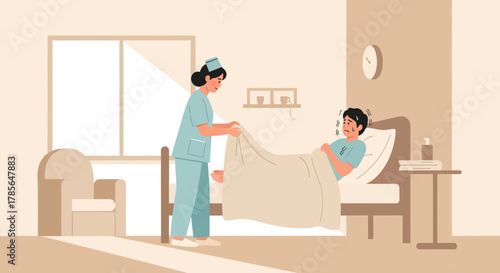 Hospital Care: Nurse Assisting Patient, Providing Comfort and Medical Attention