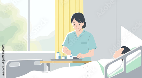 Hospital Scene Depicting Patient Care Provided By A Skillful And Caring Nurse