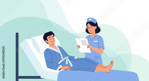 Hospitalized Patient Receives Medical Attention From Nurse During A Checkup And Treatment