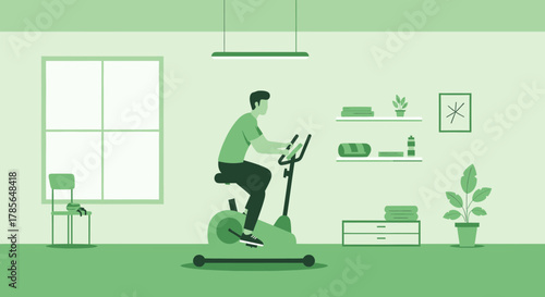Indoor Cycling Concept Depicting Fitness, Health, and Exercise With Green Tones