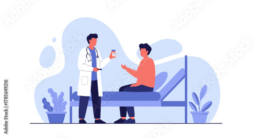 Medical Consultation Illustration Depicting Doctor Patient Interaction And Medication