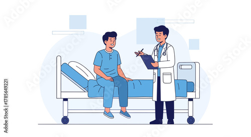 Medical Consultation Illustration: Doctor And Patient Discussing Health In Hospital Room