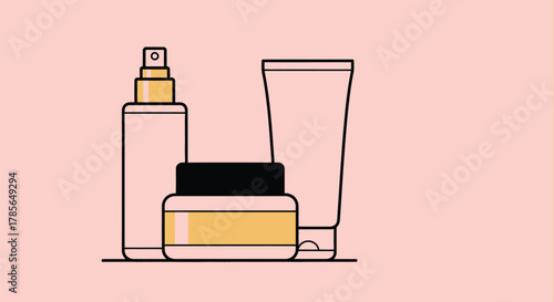 Skincare products beauty routine essentials cosmetic packaging set