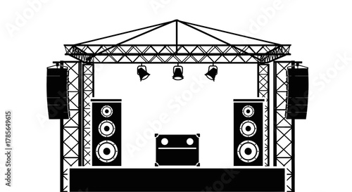 Professional concert stage setup with powerful speakers and lighting