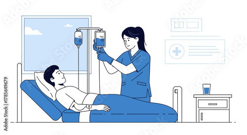 Medical Professional Administering Intravenous Infusion to Patient in Hospital Setting