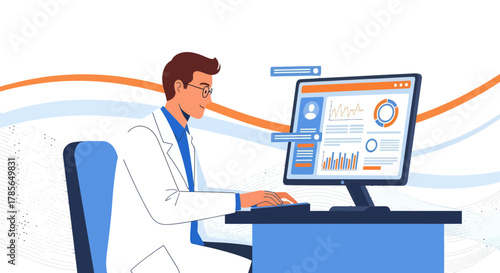 Medical Professional Analyzing Data on Computer Display for Healthcare Analysis Purpose